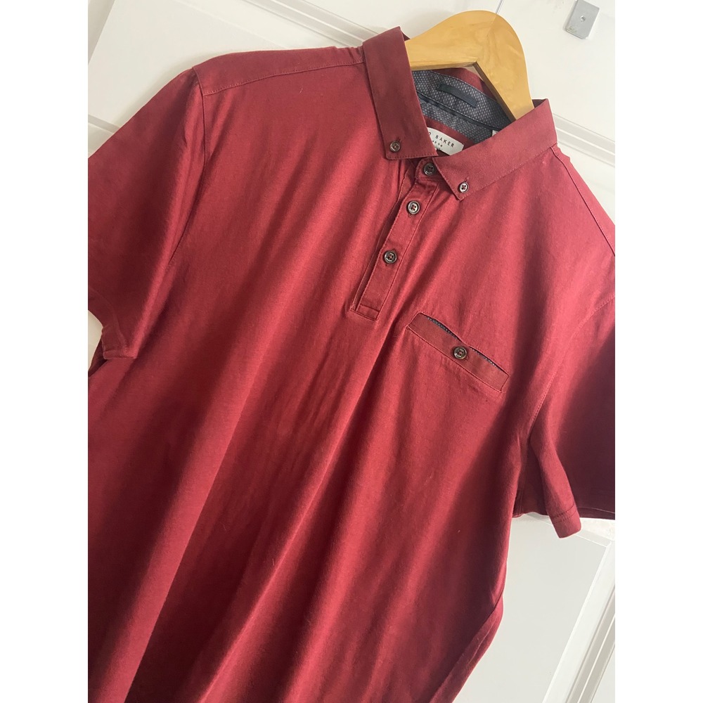 Ted Baker London Mens Grainny Polo Shirt Burgundy Red Cotton Size 5 XL